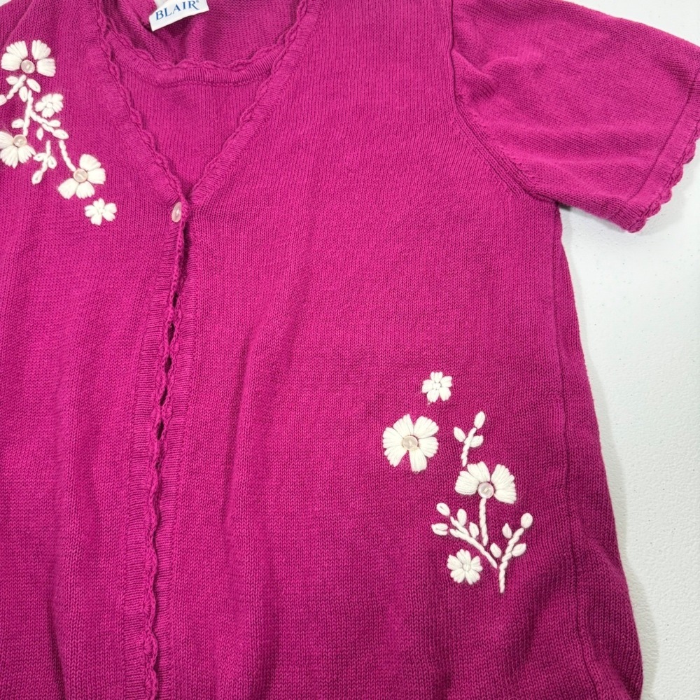 Blair Women's Magenta Purple Embroidered Floral Twin Set Cardigan Tank Large - Picture 9 of 10